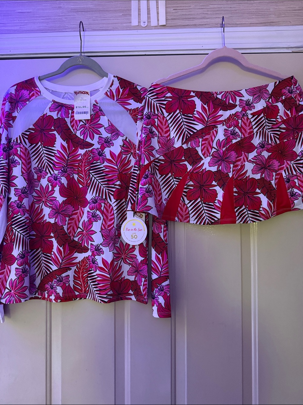 Tropical Floral Two-Piece Set in Pink & Red by Tail 50 UPF